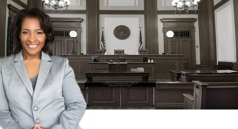 Georgette Miller with court room background